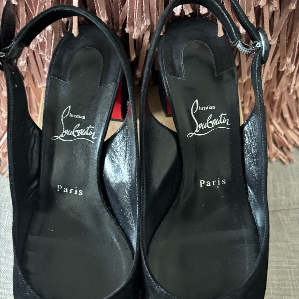 Authentic Christian Louboutin "So Jane" suede round toe sling back 2.25 inch - Picture 3 of 5